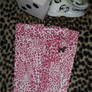 Omighty Pink Leopard Print Foldover Flare Pants Size M